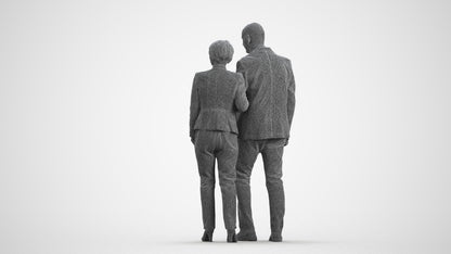 3D human model senior woman business couple, photogrammetry scanned person for archviz, wireframe front view