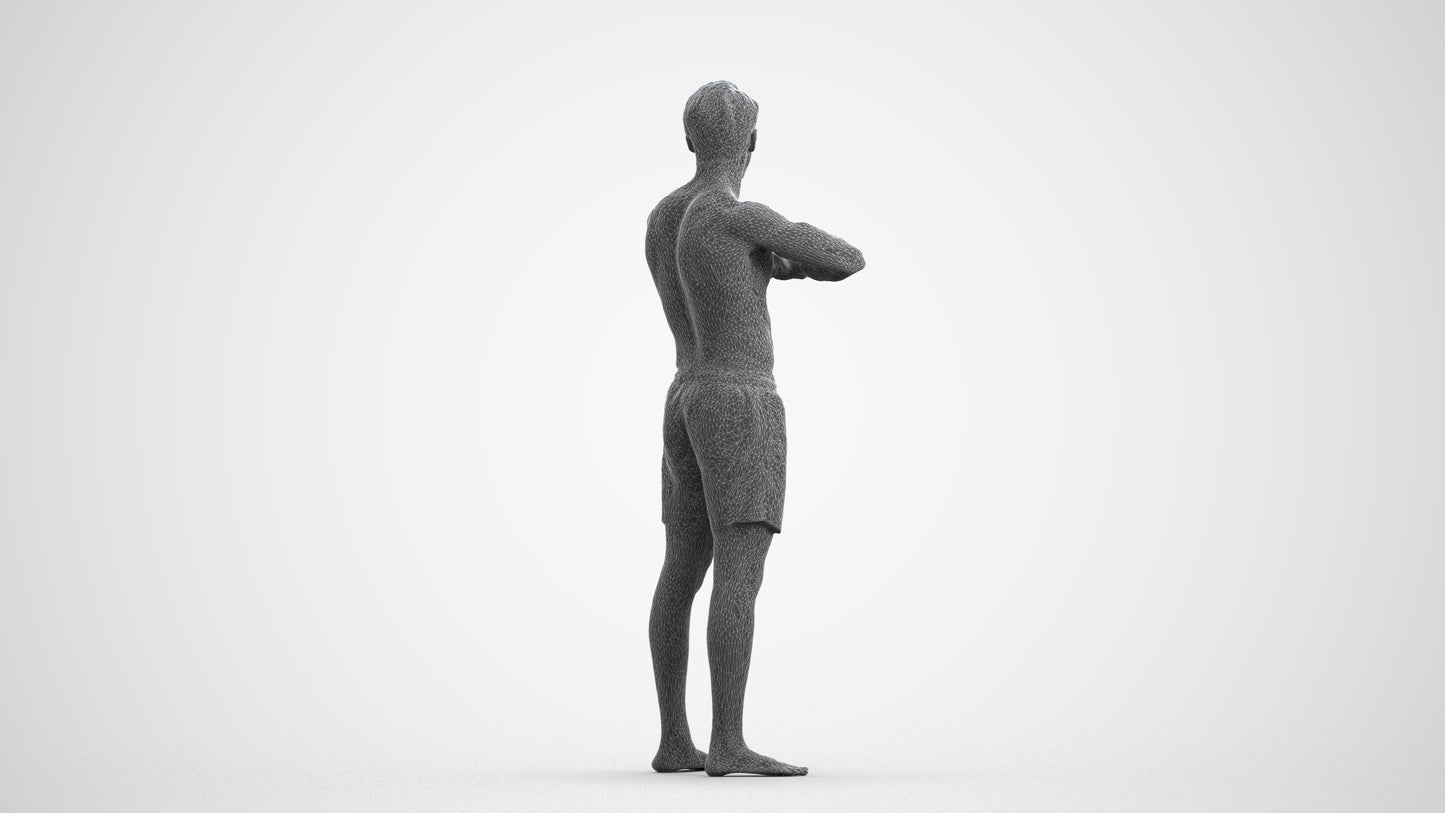 scanned 3D man pool, photogrammetry people for Enscape and V-Ray, wireframe front view