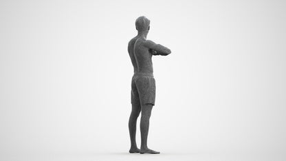 scanned 3D man pool, photogrammetry people for Enscape and V-Ray, wireframe front view
