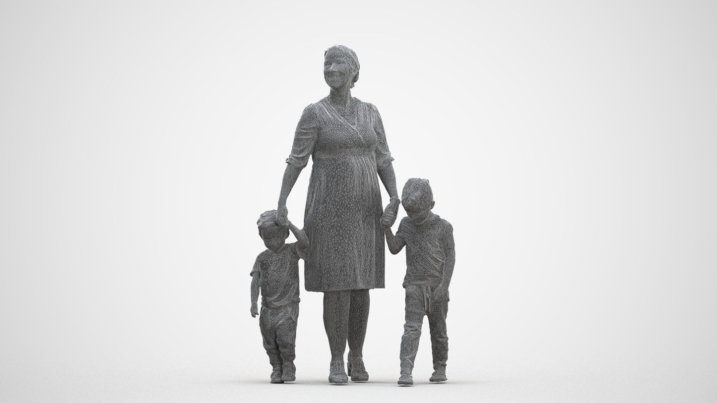 3D human model girl casual kids, photogrammetry scanned person for archviz, three-quarter front view render
