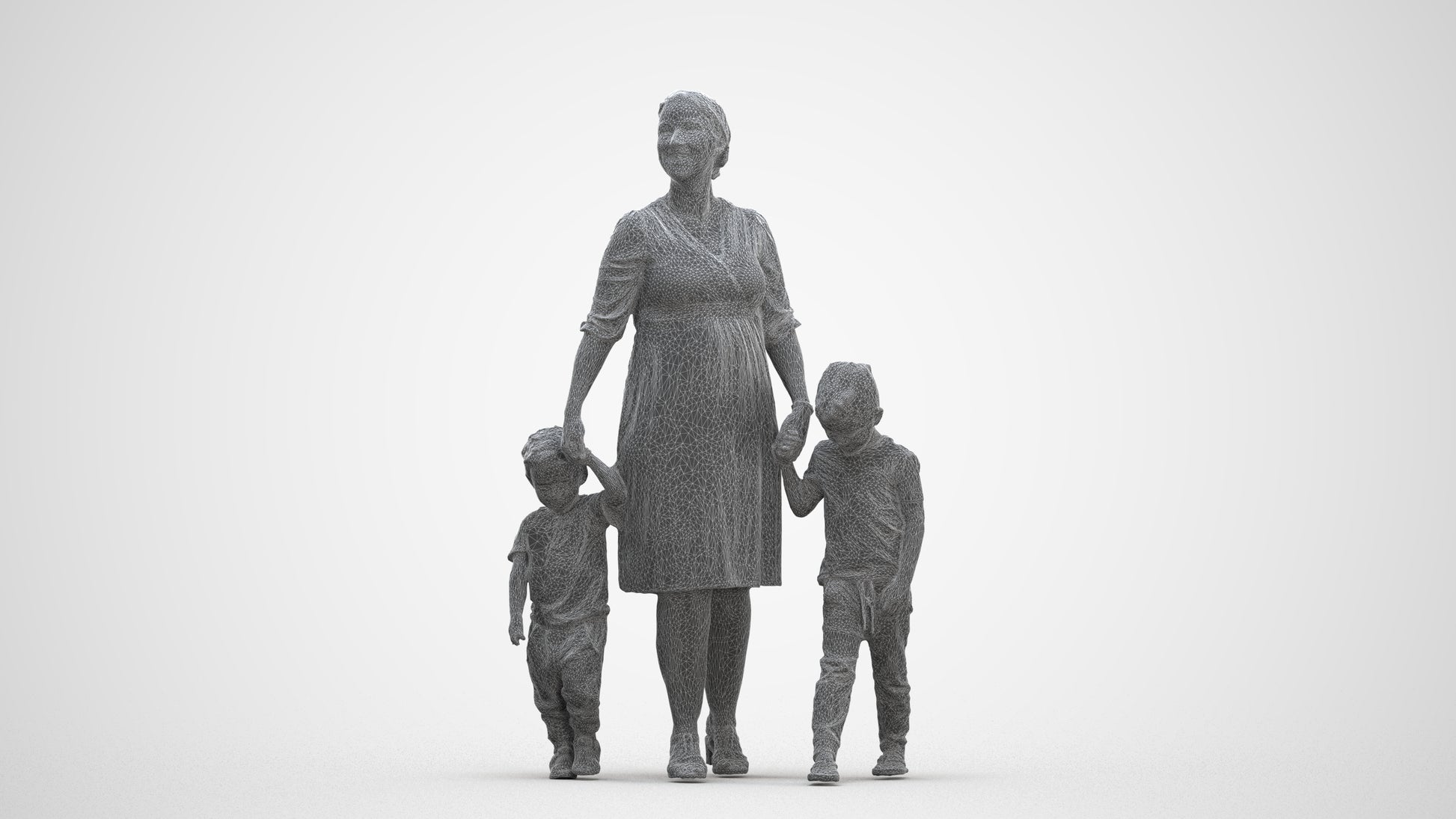 3D human model girl casual kids, photogrammetry scanned person for archviz, three-quarter front view render