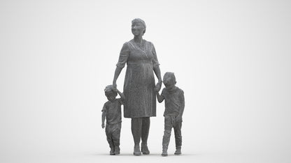 3D human model girl casual kids, photogrammetry scanned person for archviz, three-quarter front view render