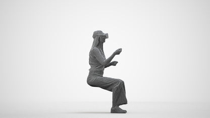 photogrammetry 3D woman casual sitting, realistic human model archviz FBX, wireframe side view