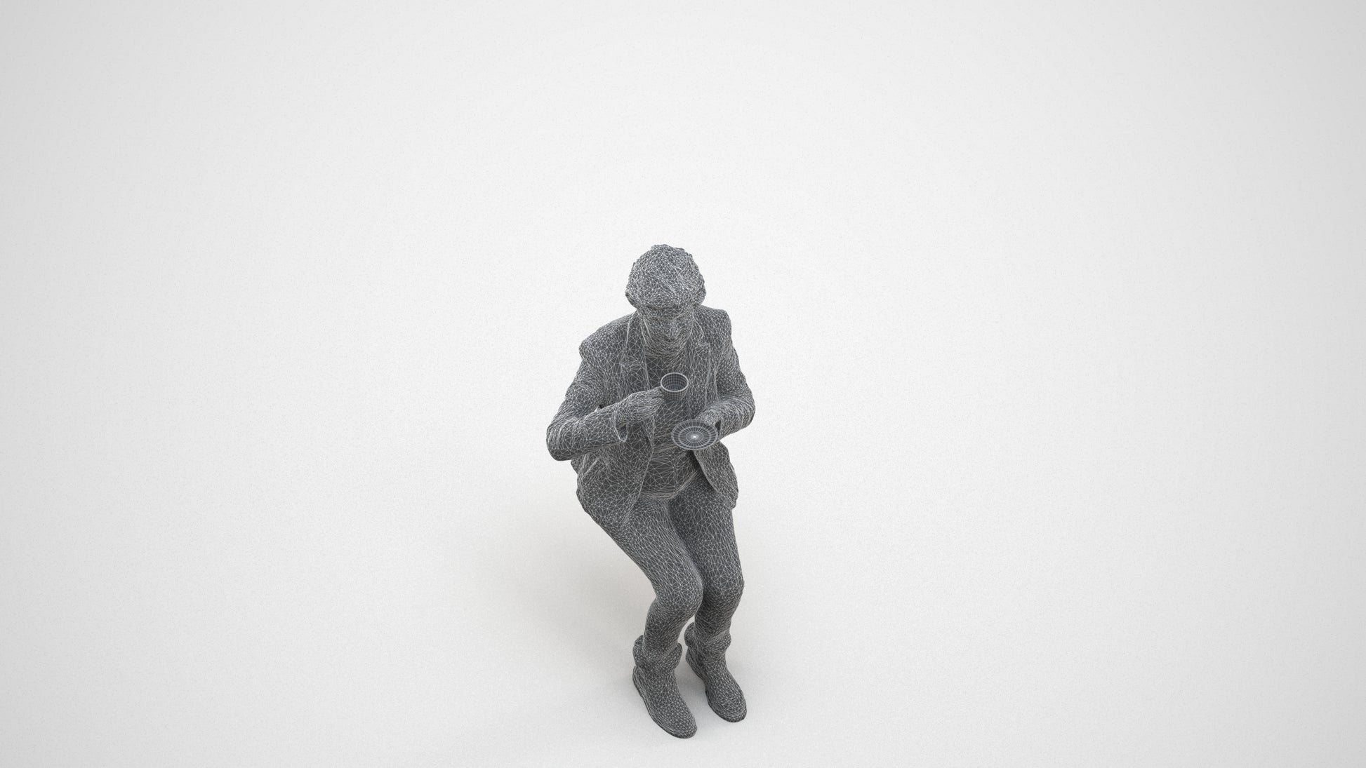 realistic 3D people senior woman business sitting, render-ready for V-Ray and Corona, FBX OBJ, wireframe three-quarter view