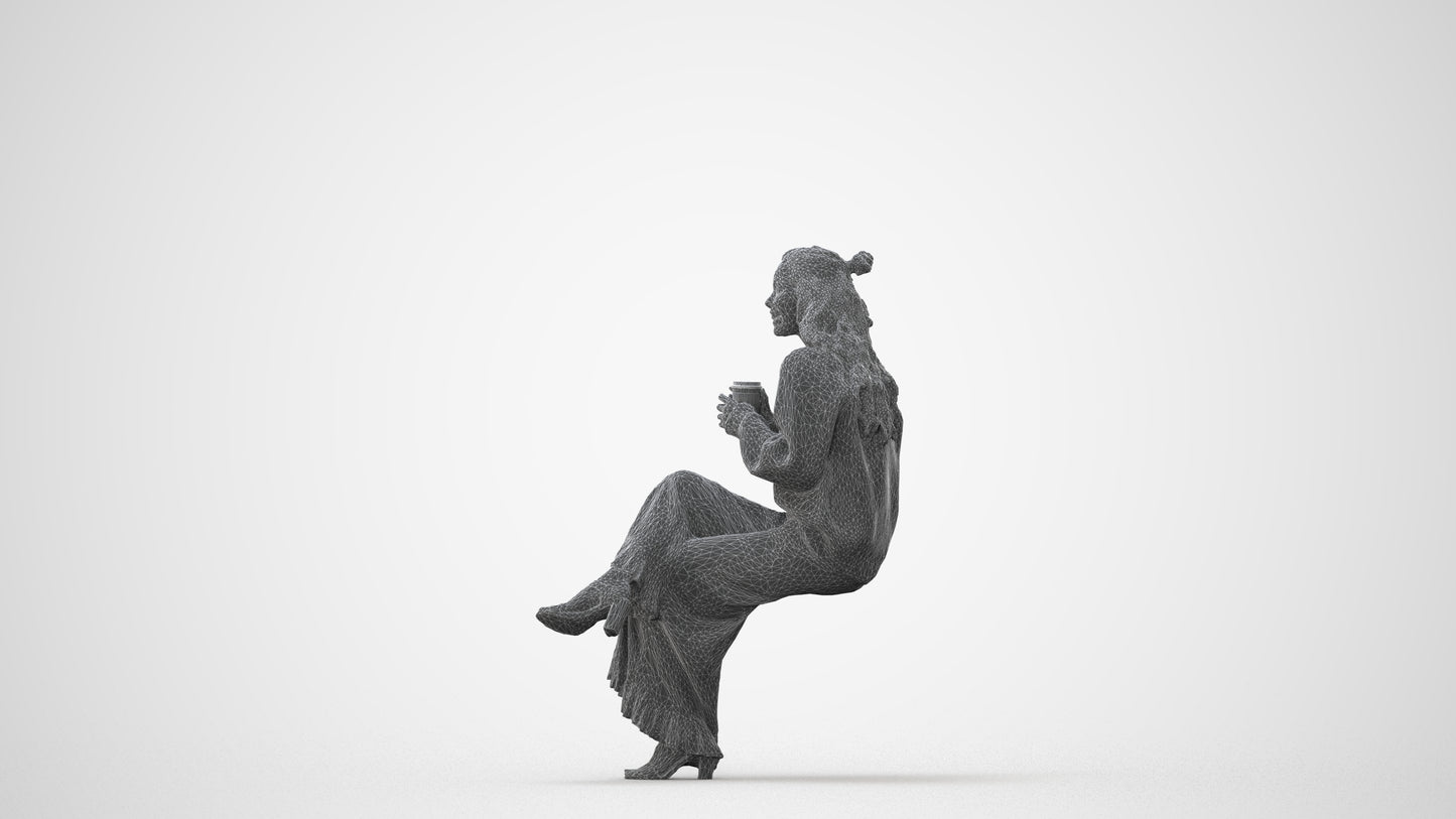 realistic 3D people woman casual sitting, render-ready for V-Ray and Corona, FBX OBJ, square thumbnail