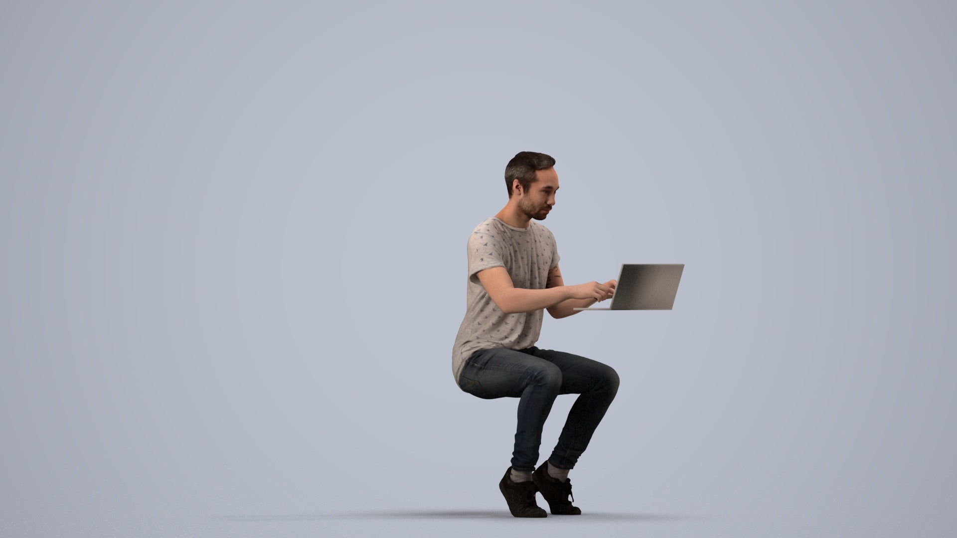 3D human model man casual business, photogrammetry scanned person for archviz, side view render