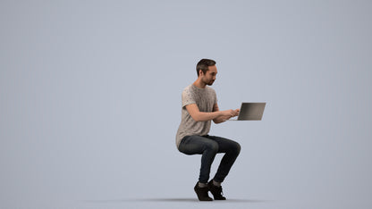 3D human model man casual business, photogrammetry scanned person for archviz, side view render
