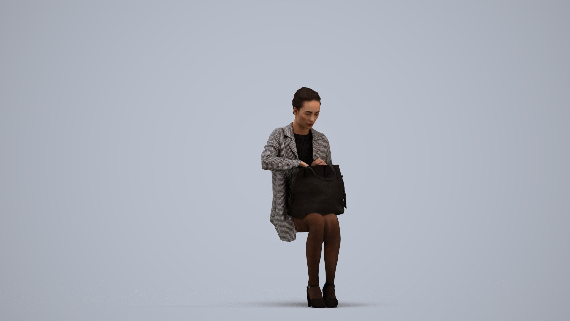 realistic 3D people woman business sitting, render-ready for V-Ray and Corona, FBX OBJ, standing pose render