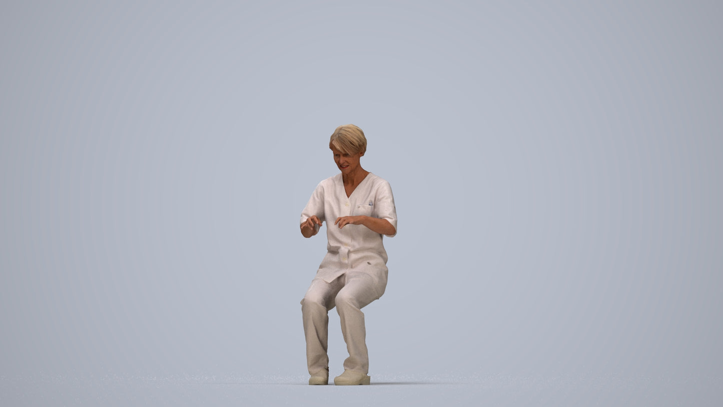 realistic 3D human senior woman medical, archviz people FBX OBJ for Blender, top-down view render