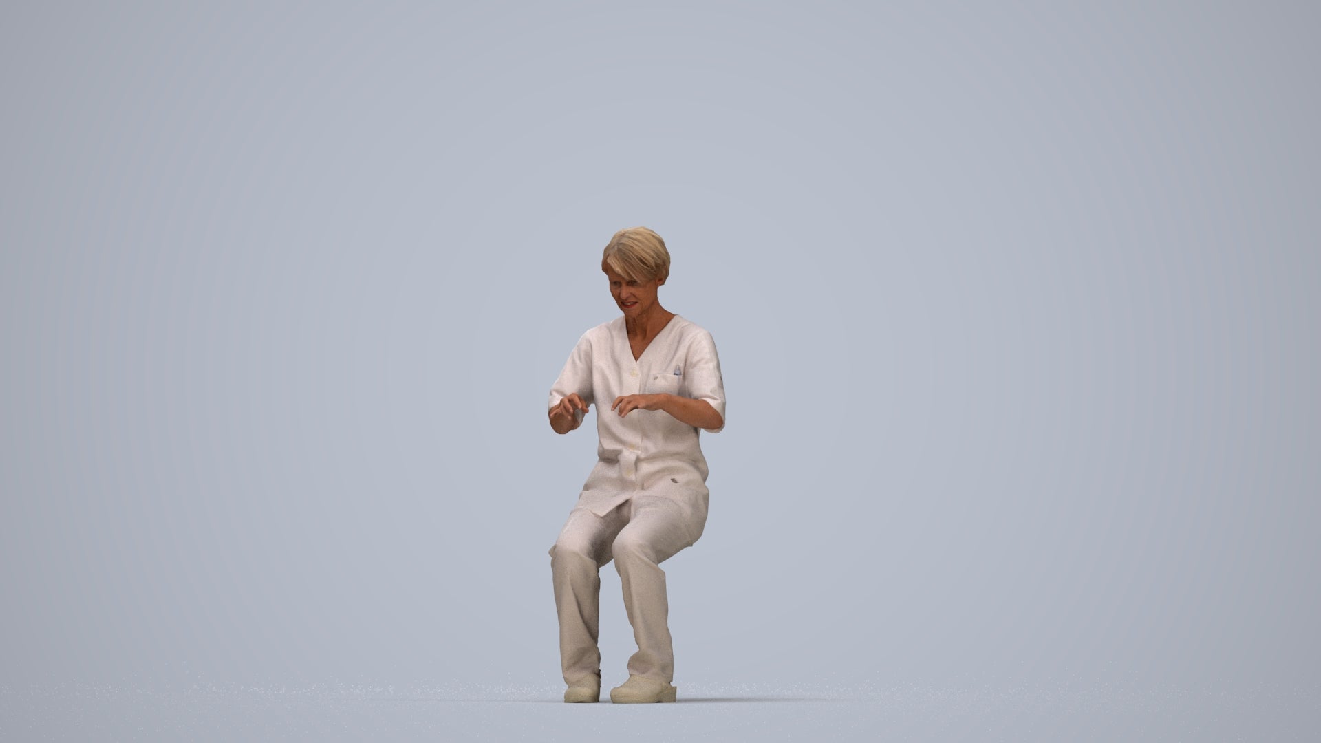 realistic 3D human senior woman medical, archviz people FBX OBJ for Blender, top-down view render