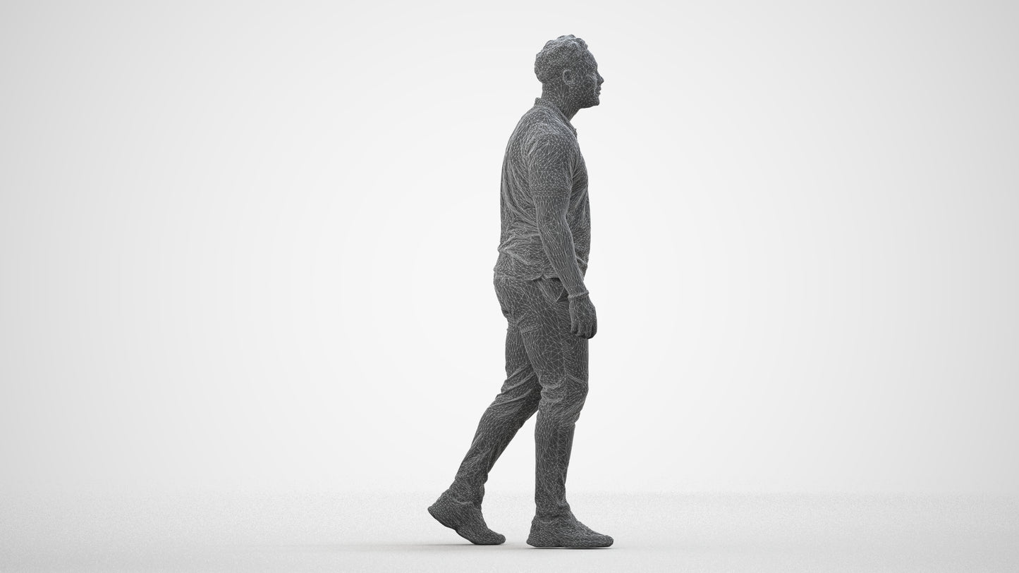 realistic 3D people man casual walking, render-ready for V-Ray and Corona, FBX OBJ, wireframe side view