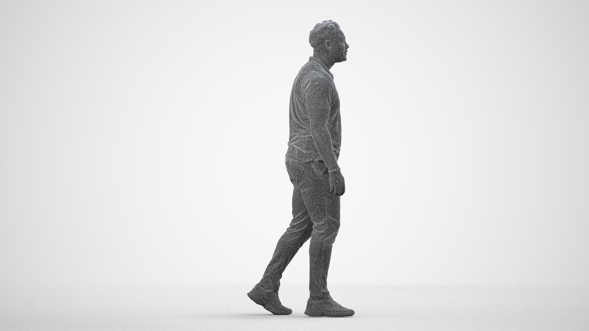 realistic 3D people man casual walking, render-ready for V-Ray and Corona, FBX OBJ, wireframe side view