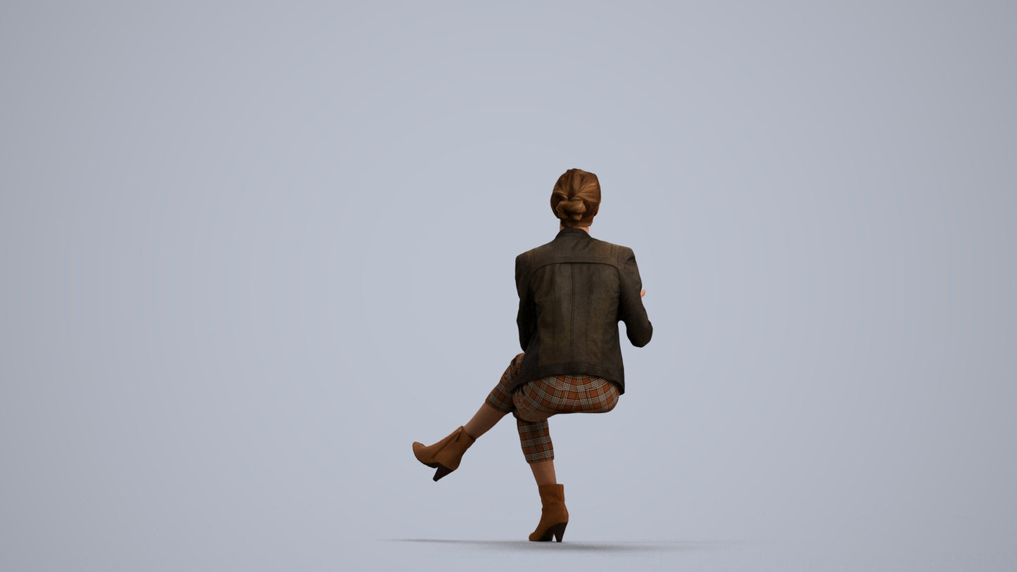 3D people model woman business sitting, scanned human for 3ds Max rendering, front view render