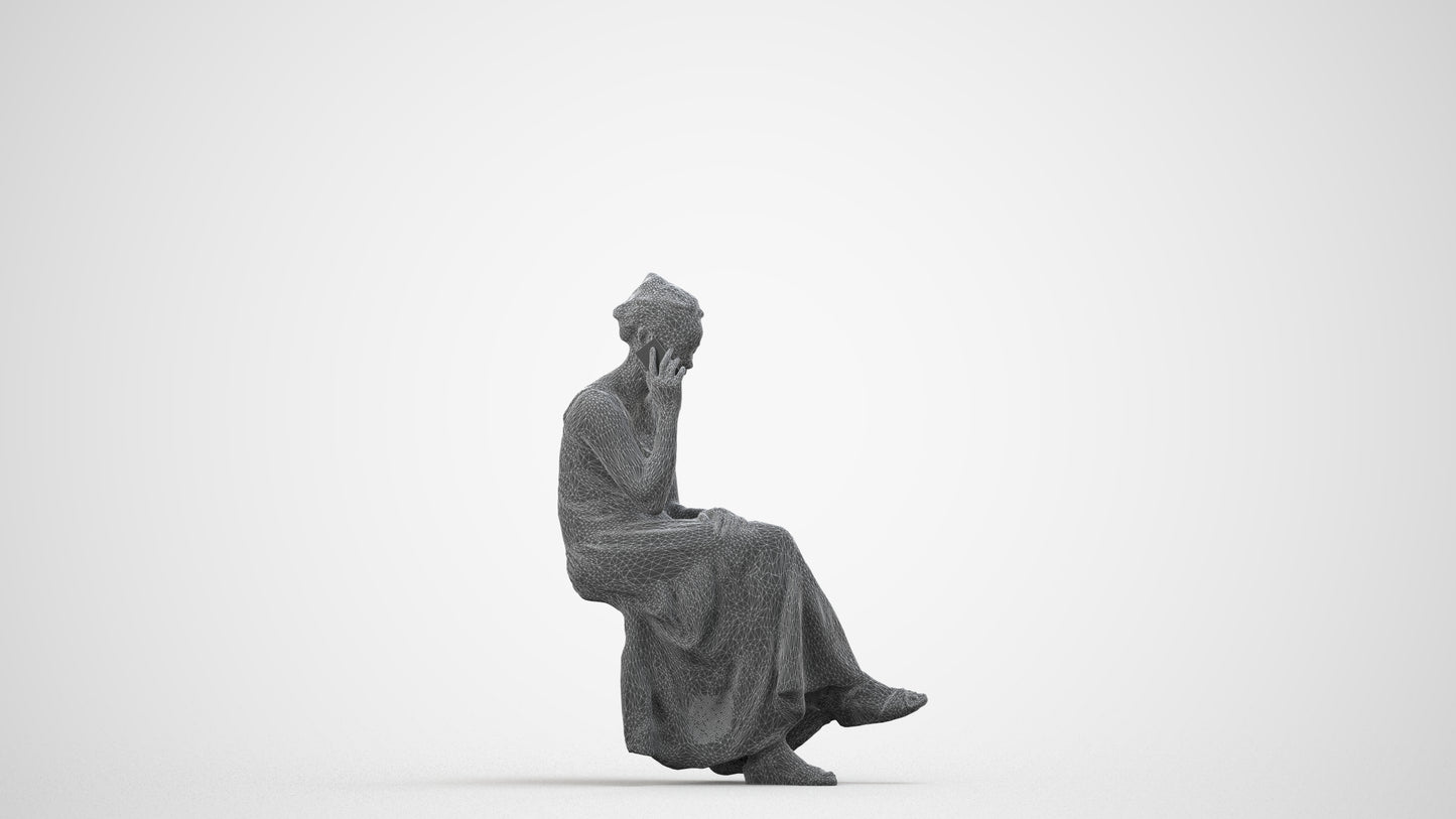 realistic 3D human woman casual sitting, archviz people FBX OBJ for Blender, wireframe side view