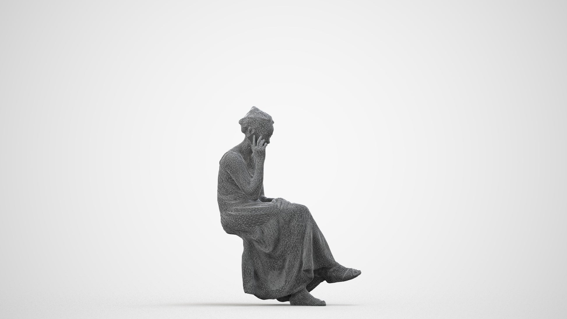 realistic 3D human woman casual sitting, archviz people FBX OBJ for Blender, wireframe side view