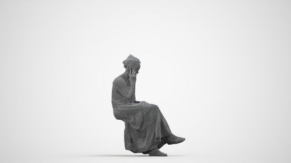 realistic 3D human woman casual sitting, archviz people FBX OBJ for Blender, wireframe side view
