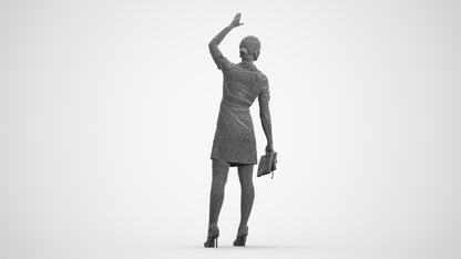 3D scanned woman standing business, photorealistic archviz people for Enscape and SketchUp, wireframe front view
