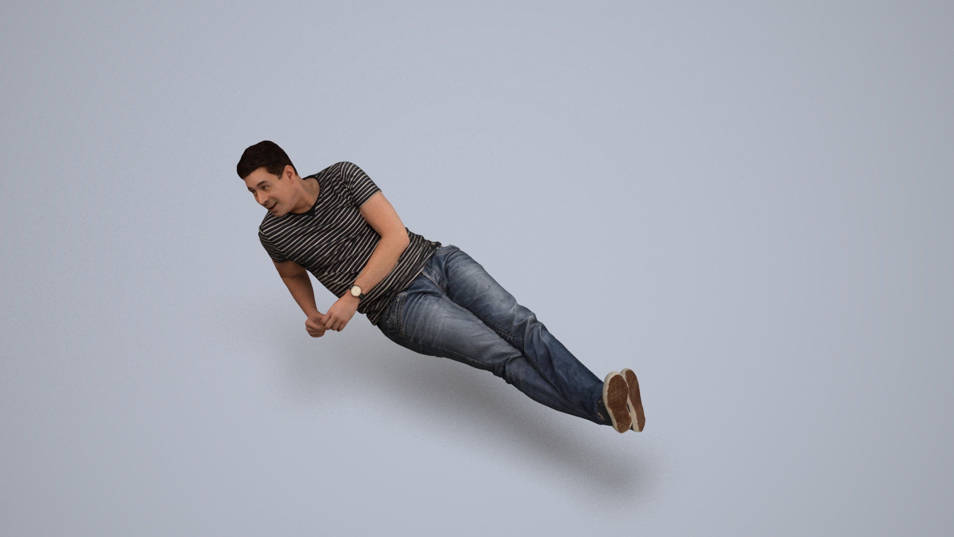 3D people model man casual sitting, scanned human for 3ds Max rendering, back view render