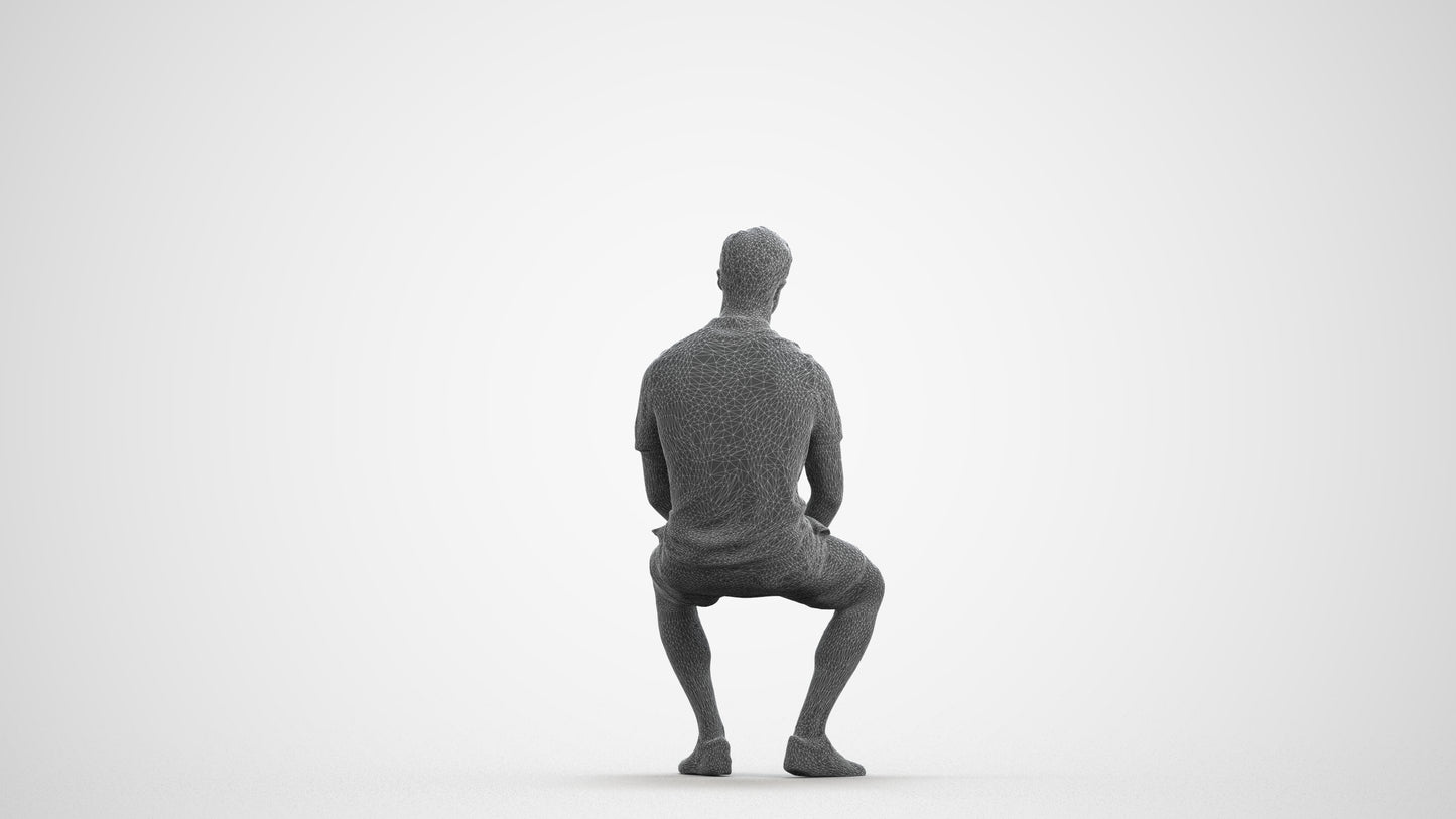 realistic 3D people man casual sitting, render-ready for V-Ray and Corona, FBX OBJ, wireframe front view