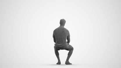 realistic 3D people man casual sitting, render-ready for V-Ray and Corona, FBX OBJ, wireframe front view