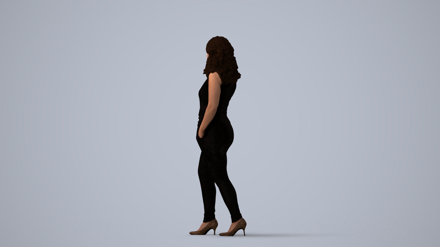 3D people model woman casual walking, scanned human for 3ds Max rendering, three-quarter view render