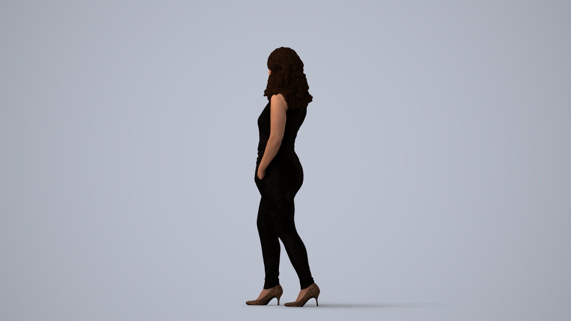 3D people model woman casual walking, scanned human for 3ds Max rendering, three-quarter view render