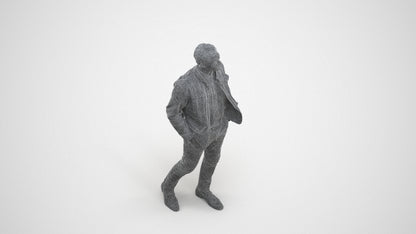 3D human model man casual walking, photogrammetry scanned person for archviz, wireframe three-quarter view
