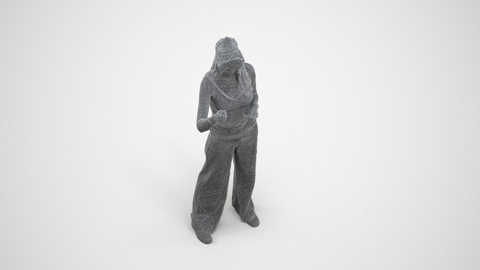 realistic 3D people woman casual standing, render-ready for V-Ray and Corona, FBX OBJ, wireframe three-quarter view