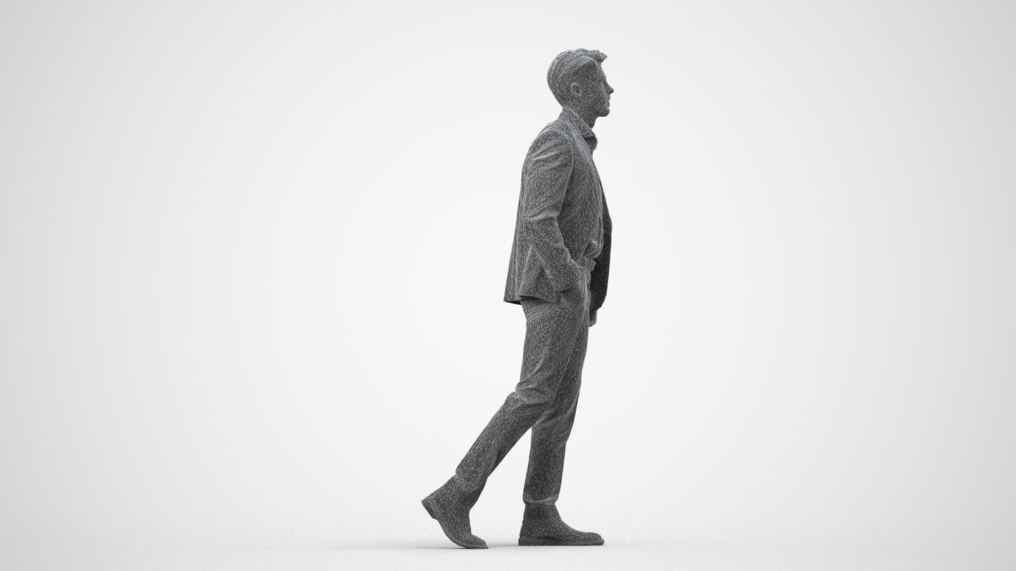 realistic 3D man business, scanned archviz people for Blender and 3ds Max, wireframe side view