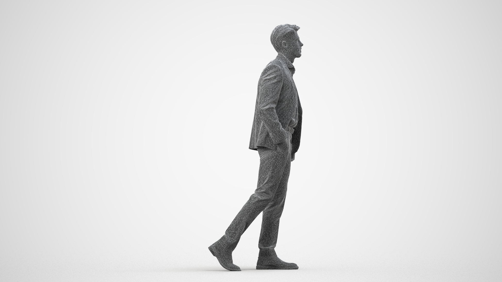 realistic 3D man business, scanned archviz people for Blender and 3ds Max, wireframe side view