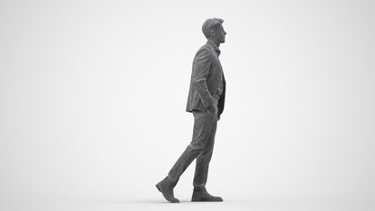 realistic 3D man business, scanned archviz people for Blender and 3ds Max, wireframe side view