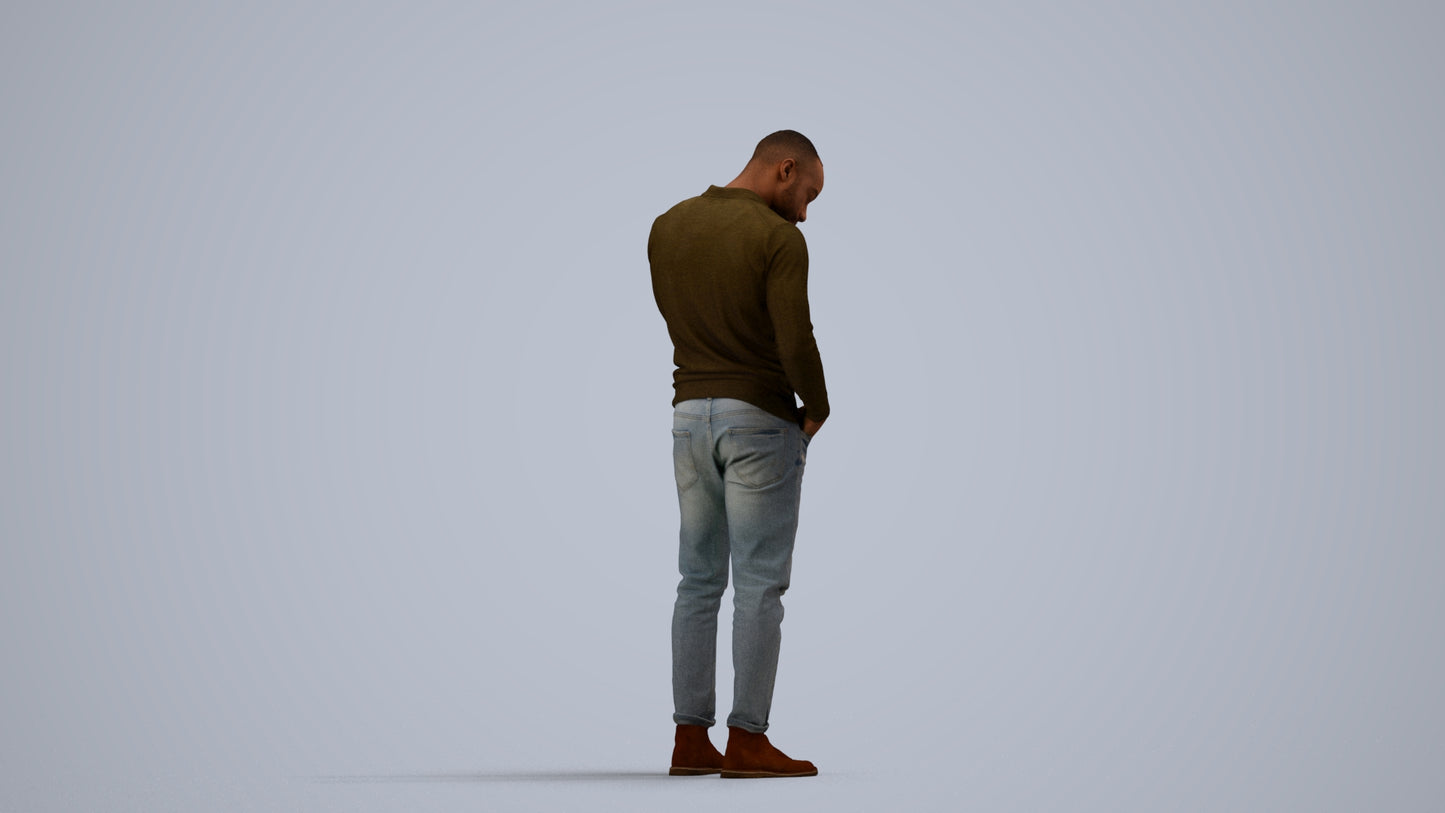 photogrammetry 3D man casual standing, realistic human model archviz FBX, side view render