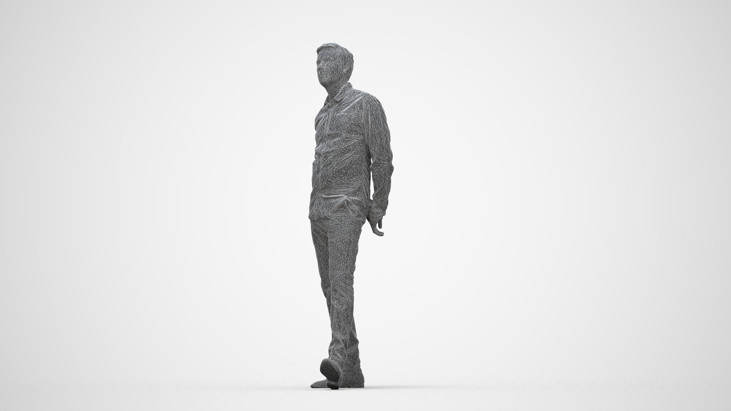 photogrammetry 3D man business standing, realistic human model archviz FBX, wireframe back view