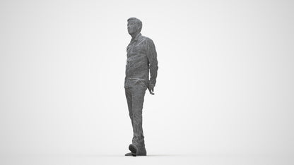 photogrammetry 3D man business standing, realistic human model archviz FBX, wireframe back view