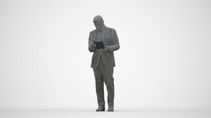 3D scanned senior man business, photorealistic archviz people for Enscape and SketchUp, wireframe back view