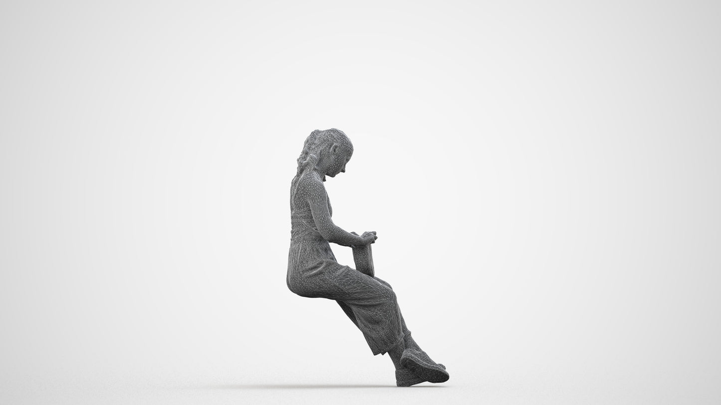 photogrammetry 3D girl casual kids, realistic human model archviz FBX, wireframe side view