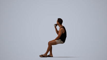 scanned 3D man casual sitting, photogrammetry people for Enscape and V-Ray, three-quarter view render