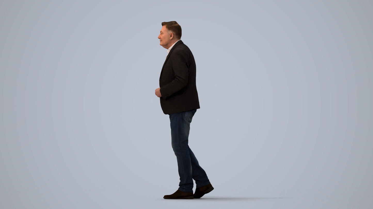 realistic 3D human man business, archviz people FBX OBJ for Blender, three-quarter view render