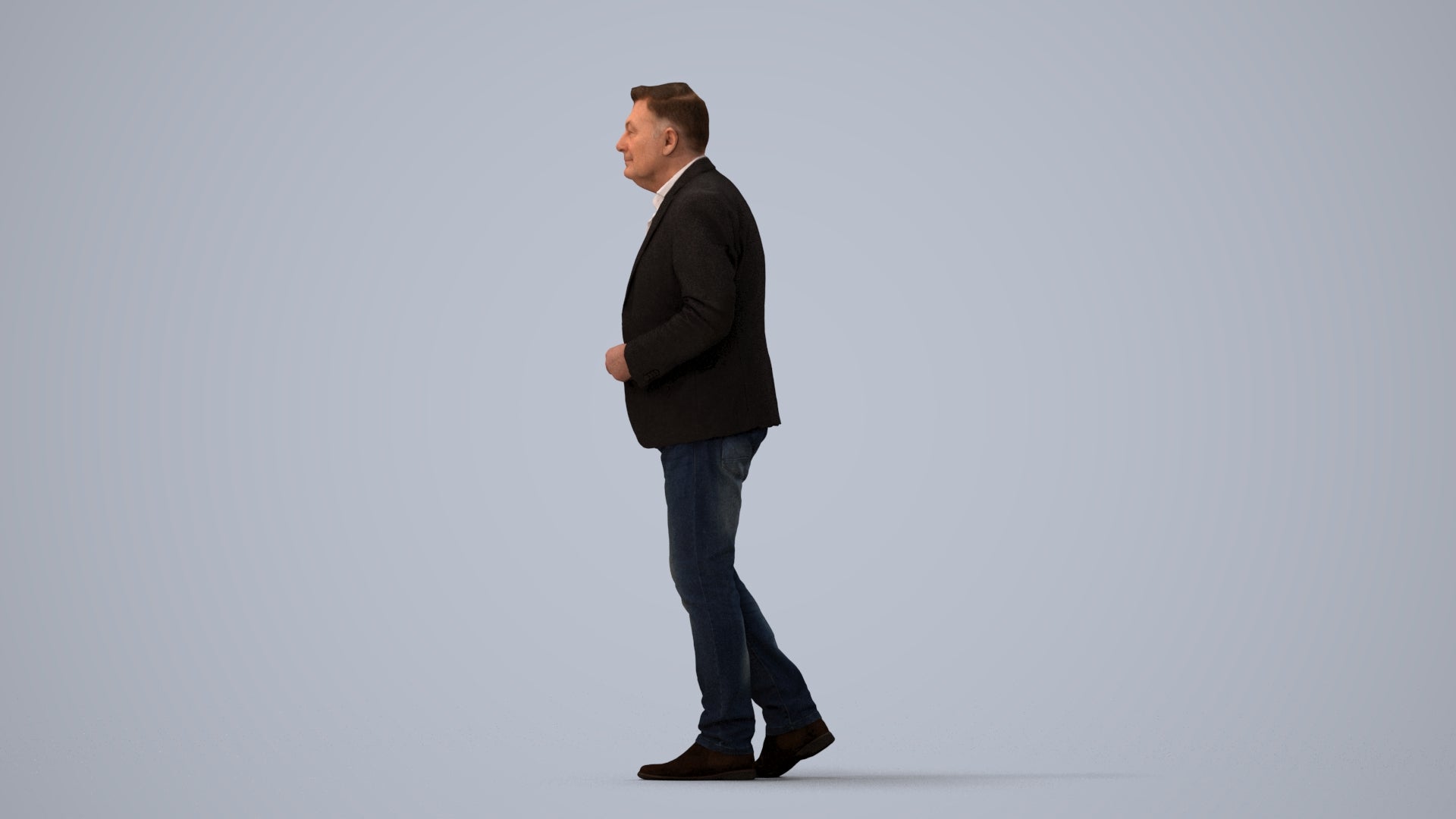 realistic 3D human man business, archviz people FBX OBJ for Blender, three-quarter view render
