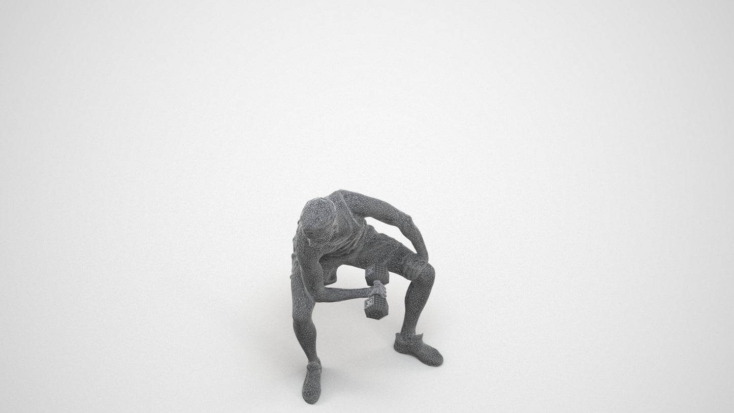 realistic 3D human man sport, archviz people FBX OBJ for Blender, wireframe three-quarter view