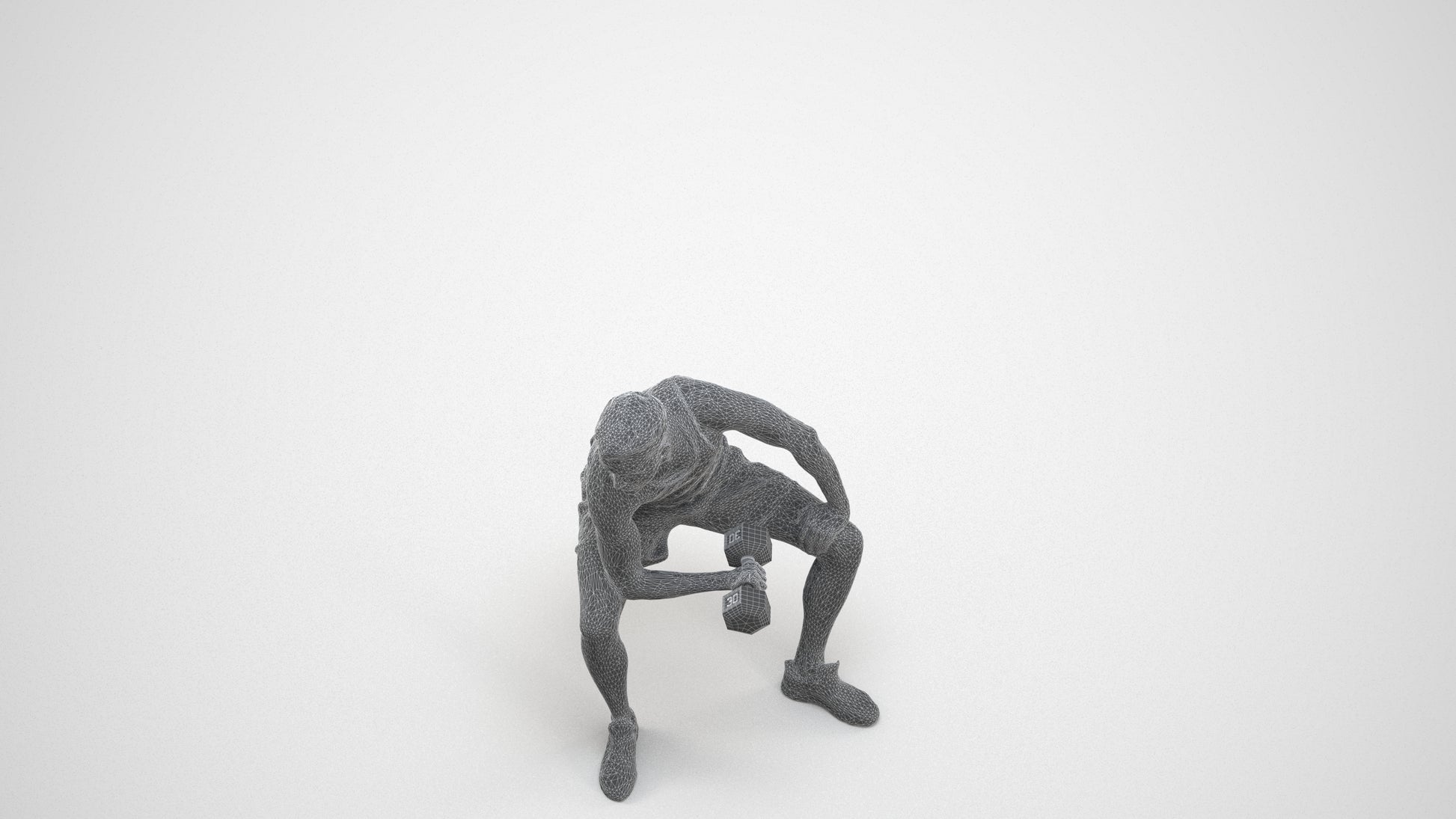 realistic 3D human man sport, archviz people FBX OBJ for Blender, wireframe three-quarter view
