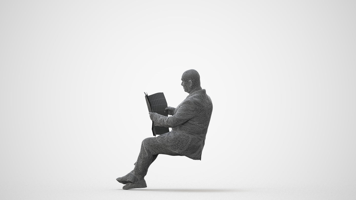 realistic 3D people senior man business sitting, render-ready for V-Ray and Corona, FBX OBJ, square thumbnail