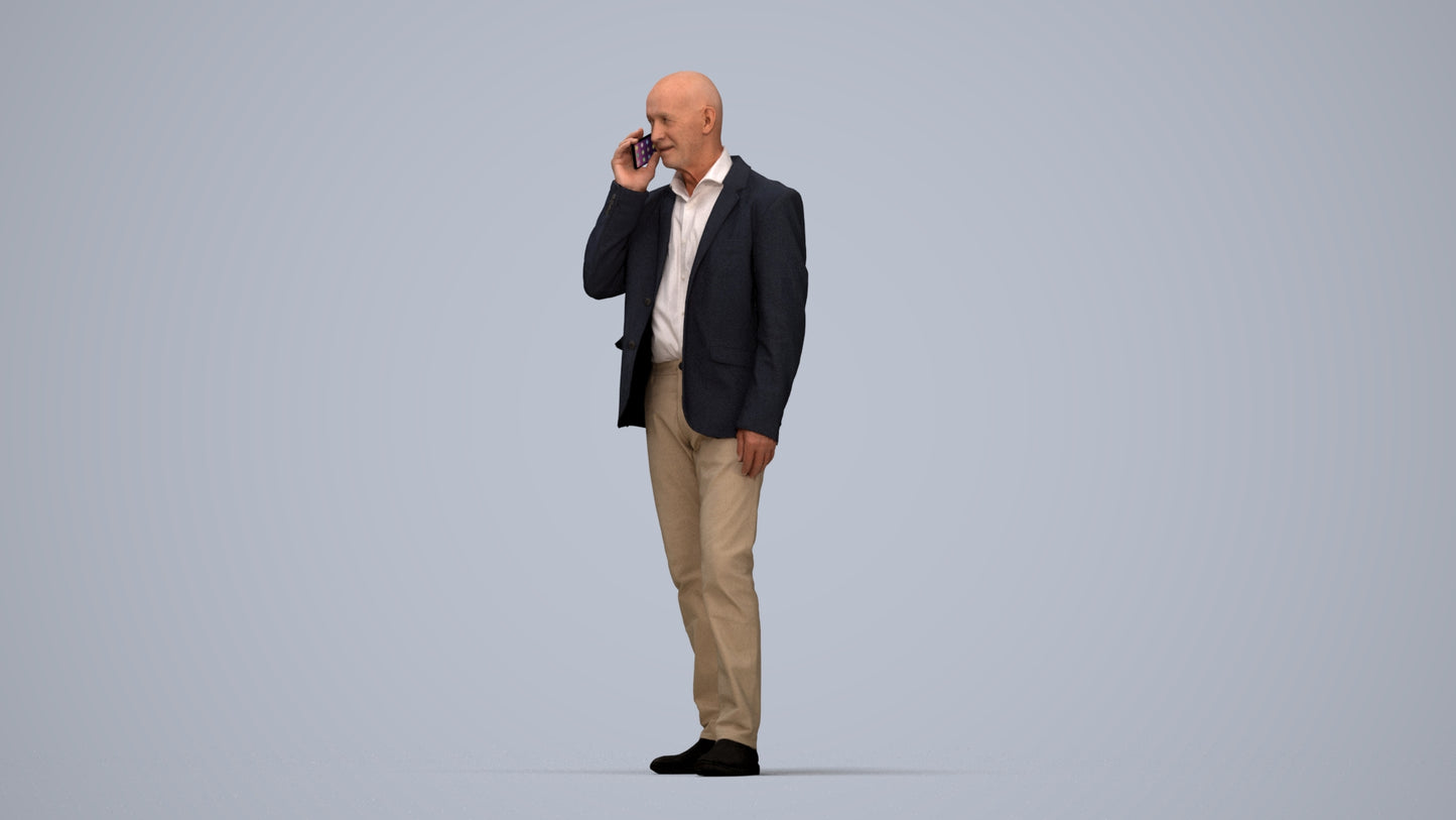 scanned 3D senior man business, photogrammetry people for Enscape and V-Ray, top-down view render