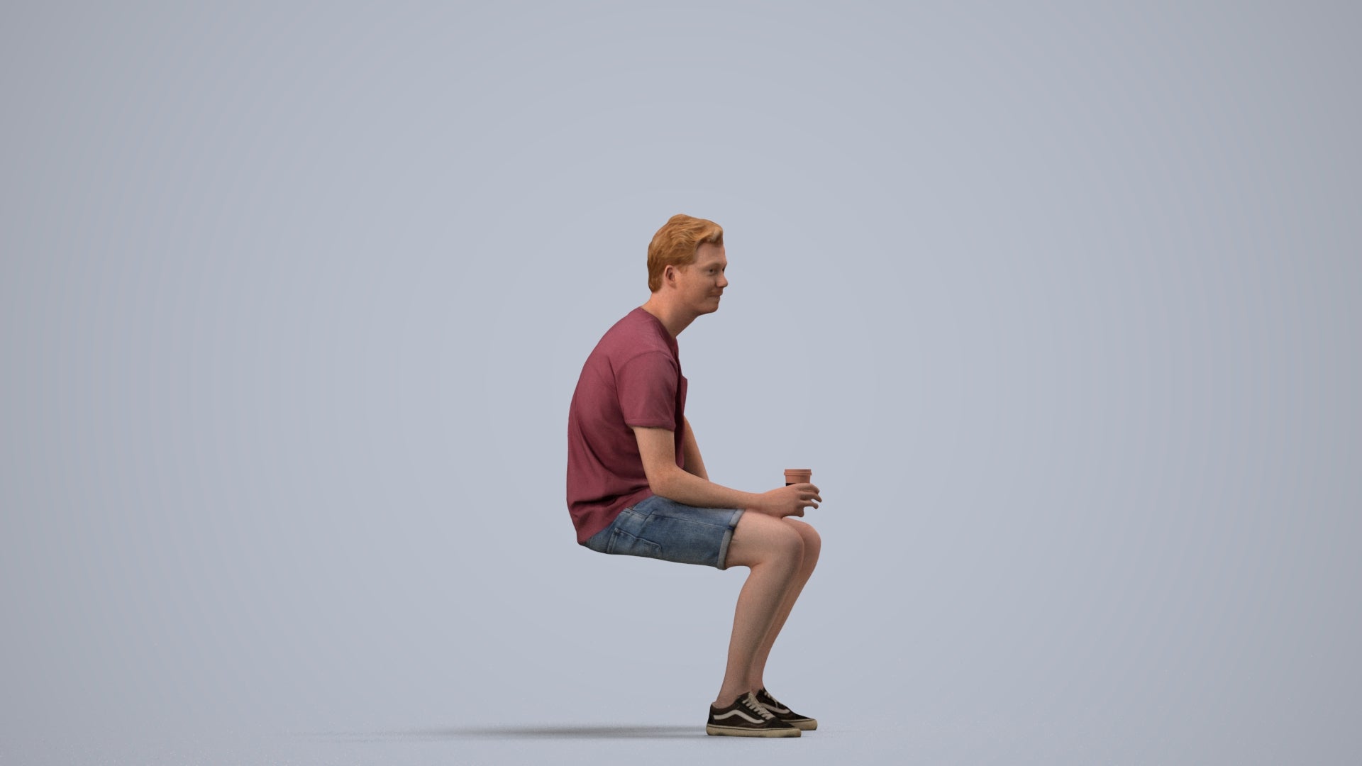 realistic 3D man casual sitting, scanned archviz people for Blender and 3ds Max, side view render