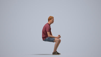 realistic 3D man casual sitting, scanned archviz people for Blender and 3ds Max, side view render