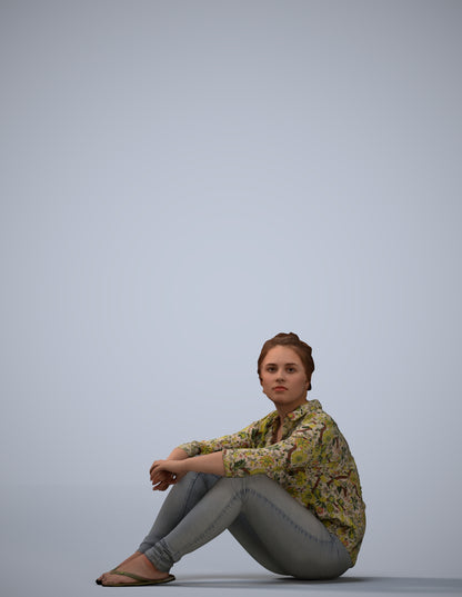 photogrammetry 3D woman casual sitting, realistic human model archviz FBX