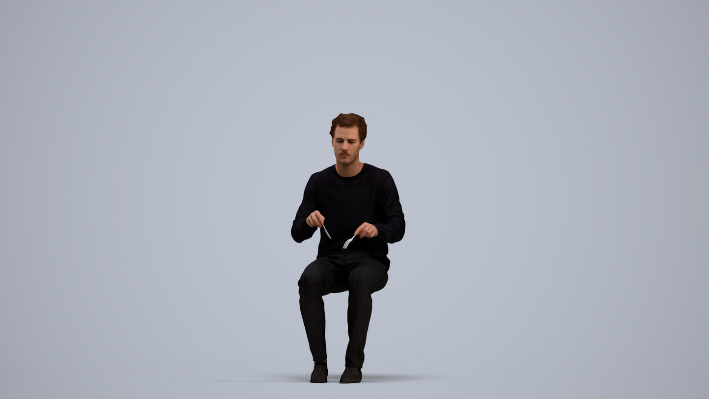 scanned 3D man casual sitting, photogrammetry people for Enscape and V-Ray, standing pose render