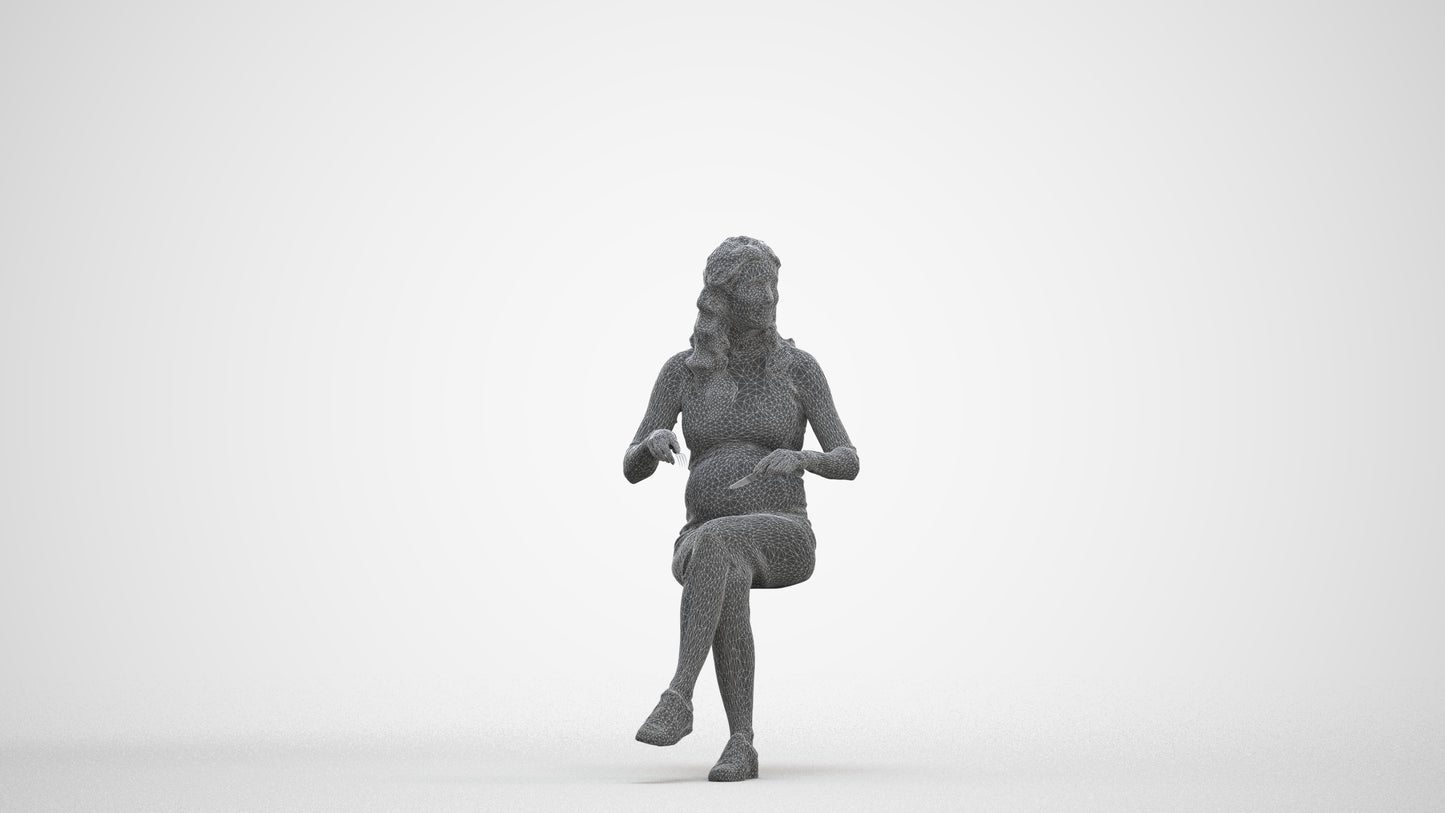 3D people model woman casual sitting, scanned human for 3ds Max rendering, three-quarter front view render