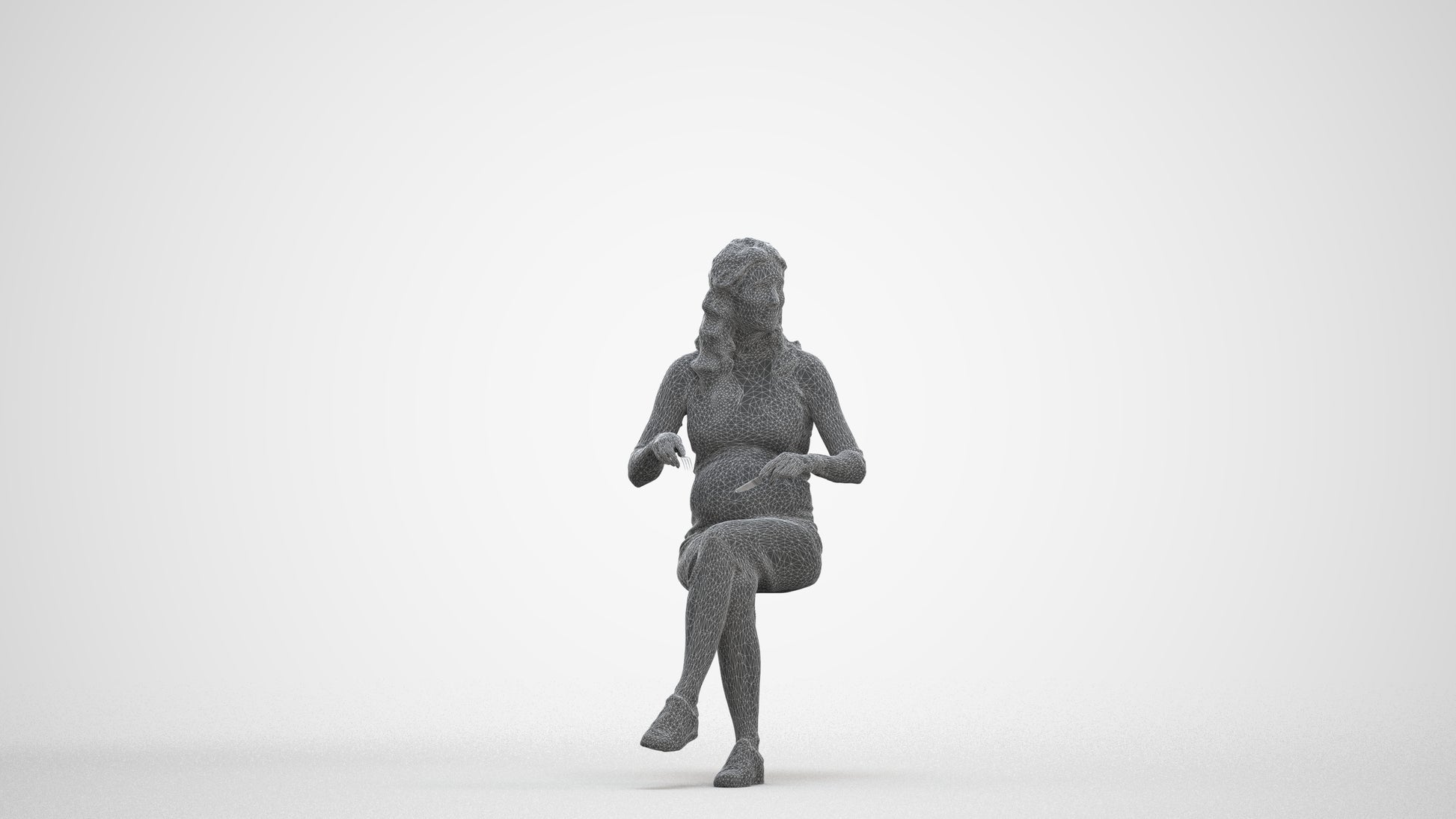 3D people model woman casual sitting, scanned human for 3ds Max rendering, three-quarter front view render