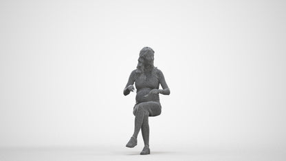 3D people model woman casual sitting, scanned human for 3ds Max rendering, three-quarter front view render